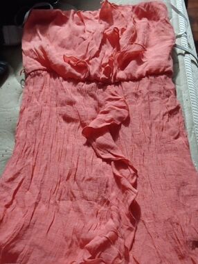 Iz Byer Coral Strapless Ruffle Dress